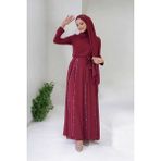 Bym Fashion Taş Detaylı Elbise ŞAL HEDİYE 3953 Bordo - 48