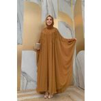 Bym Fashion Taş İşlemeli Şifon Pelerinli Elbise Abiye Takım 3772 Taba
