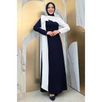 Bym Fashion Tek Omuz Fiyonk Apoletli Çift Renk Elbise 3862 Lacivert - 48