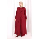 Bym Fashion Tek Omuz Gold Toka Detaylı Tunik Pantolon Takım 8698 Bordo - 40