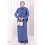 Bym Fashion Tek Omuz Gold Toka Detaylı Tunik Pantolon Takım 8698 Indigo - 44 - İndigo
