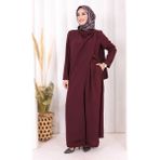 Bym Fashion Tek Omuz Gold Toka Detaylı Tunik Pantolon Takım 8698 Mürdüm - 42