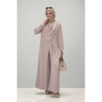 Bym Fashion Tek Omuz Gold Toka Detaylı Tunik Pantolon Takım 8698 Vizon