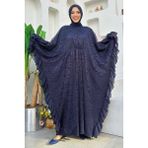 Bym Fashion Uçları Şifon Fırfır Görünümlü Dantel Elbise 3864 Lacivert - Standart