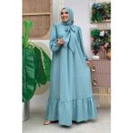 Bym Fashion Yakası Bağlama Detaylı Elbise ŞAL HEDİYE 3885 Mint - Standart