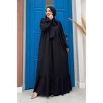 Bym Fashion Yakası Bağlama Detaylı Elbise ŞAL HEDİYE 3885 Siyah - Standart