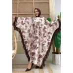 Bym Fashion Yaprak Desenli Şifon Fırfır Detaylı Yarasakol Elbise 3816 Kahverengi - Standart