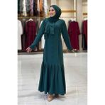 Bym Fashion Zümrüt Renk Pilise Detay Elbise Medine İpeği Kumaş Özellikli Şal Hediye 6039 - 40