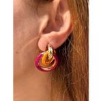 BYM127 Abiye Tasarım Halka Gold Tabaka Bordo 3,5 cm Kadın Çelik Küpe