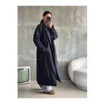 bymaestro woman Kadın Şık Oversize Kalıp Ceket Yaka Uzun Düz Astarlı Kemerli Su Itici Parka Şişme Mont