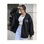 BYMEER Favorite Hırka - Siyah Baskılı Kışlık Oversize Kapüşonlu Fermuarlı Cep Detaylı Hırka