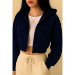 BYMEER Lacivert Fermuarlı Kapüşonlu Crop Sweat Hırka