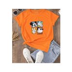 BYMEER Unisex Turuncu Sevimli Mickey Mouse Baskılı Bisiklet Yaka Pamuklu Oversize T-shirt