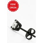 BymissMücevherat 925 Ayar Gümüş Siyah Rodajlı 4 mm Zirkon Taşlı Tektaş Erkek Küpe (1 Adet) - Beyaz