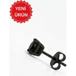 BymissMücevherat 925 Ayar Gümüş Siyah Rodajlı 4 mm Zirkon Taşlı Tektaş Erkek Küpe (1 Adet)