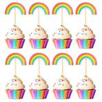 Bymivofun 24 adet gökkuşağı pasta süsü, gökkuşağı cupcake pedi, gökkuşağı cupcake dekorasyonu, doğum günü kutlamaları, bebek partileri, düğünler, partiler için