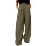 Byoauo Kargo pantolon, kadın, uzun, yüksek bel, bol, geniş bacaklı pantolon, takım elbise pantolonu, çok cepli, asker yeşili, 48