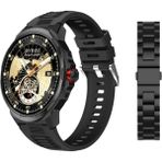 Byrtech SK50 Amoled Ekran 52MM Silikon Metal Çift Kordonlu Kalobee Akıllı Saat - Siyah
