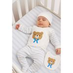 BYS BABY FASHION Ayıcık Nakışlı Çizgili Yenidoğan Erkek Bebek 5 Parça Hastane Çıkış Zıbın Seti Kutulu