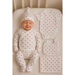 BYS BABY FASHION Kalp Desenli 7'Li Organik Pamuklu Yenidoğan Hastane Çıkış Seti Battaniyeli