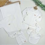 BYS Ticaret Pamuklu Kız - Erkek Bebek Natural Beyaz 7 Parça Hastane Çıkışı Zıbın Seti /dört Mevsim Kullanıma Sahiptir - 001-Beyaz - 0 - 3 Ay