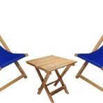 Bysay Ahşap Katlanabilir Bahçe Seti, Masa Sandalye 3 Lü Set, Teras Plaj Balkon Şezlongu (Mavi)