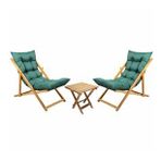 BYSAY AHŞAP KATLANABİLİR TAŞINIR PUF MİNDERLİ ŞEZLONG. PLAJ, BAHÇE, TERAS, BALKON İÇİN 3 LÜ SET (HAKİ)