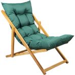 Bysay Ahşap Katlanabilir Taşınır Puf Minderli Şezlong. Plaj, Bahçe, Teras, Balkon Için (Haki) - Yeşil