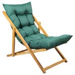 Bysay Ahşap Katlanabilir Taşınır Puf Minderli Şezlong. Plaj, Bahçe, Teras, Balkon İçin (haki)