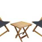 Bysay Ahsap Katlanabılır Tasınır Sezlong. Plaj, Bahce, Teras, Balkon Sezlongu. 3 Lu Set (Antrasıt)