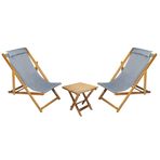 Bysay Ahşap Katlanabilir Taşınır Şezlong. Plaj, Bahçe, Teras, Balkon Şezlongu. 3 Lü Set (gri)