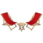 BYSAY AHŞAP KATLANABİLİR TAŞINIR ŞEZLONG. PLAJ, BAHÇE, TERAS, BALKON ŞEZLONGU. 3 LÜ SET (KIRMIZI)