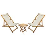 Bysay Ahşap Katlanabilir Taşınır Şezlong. Plaj, Bahçe, Teras, Balkon Şezlongu. 3 Lü Set (krem)