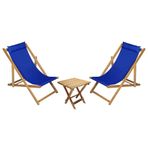 Bysay Ahşap Katlanabilir Taşınır Şezlong. Plaj, Bahçe, Teras, Balkon Şezlongu. 3 Lü Set (mavi)
