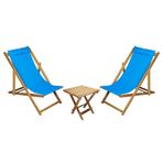 Bysay Ahşap Katlanabilir Taşınır Şezlong. Plaj, Bahçe, Teras, Balkon Şezlongu. 3 Lü Set (turkuaz)