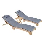 Bysay Ahsap Katlanabılır Yatar Sezlong Plaj Yatagı Mınder Dahıl 3 Lu Set (Naturel - Grı)