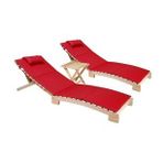 BYSAY AHŞAP KATLANABİLİR YATAR ŞEZLONG PLAJ YATAĞI MİNDER DAHİL 3 LÜ SET (NATUREL - KIRMIZI)
