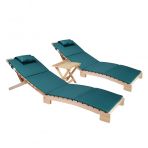 BYSAY AHŞAP KATLANABİLİR YATAR ŞEZLONG PLAJ YATAĞI MİNDER DAHİL 3 LÜ SET (NATUREL - YEŞİL)