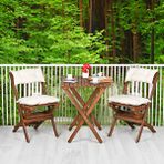 BySay Ahşap Katlanır Minderli 3 Lü Bistro Set Mutfak Balkon Bahçe Masa Sandalye Seti, Krem