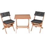 Bysay Ahşap Katlanır Puf Minderli 3 Lü Bistro Set Bahçe Takımı (Naturel-Antrasit)