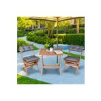 Bysay Ahşap Katlanır Puf Minderli 3 Lü Bistro Set Bahçe Takımı (Naturel-Gri)