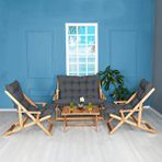 BySay Bysay Ahşap Katlanabilir Taşinir Puf Minderli Kollu Şezlong Plaj Bahçe Teras Balkon Sandalyesi Koltuğu Takimi 4 Lü Set (antrasit) Naturel