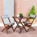 BySay Bysay Ahşap Katlanir Döşeme Minderli 3 Lü Bistro Set Bahçe Takimi (ceviz-gri)