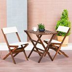 BySay Bysay Ahşap Katlanir Döşeme Minderli 3 Lü Bistro Set Bahçe Takimi (ceviz-krem)