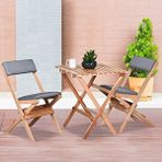 BySay Bysay Ahşap Katlanir Döşeme Minderli 3 Lü Bistro Set Bahçe Takimi (naturel-gri)
