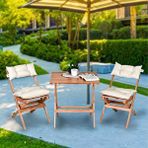 BySay Bysay Ahşap Katlanir Puf Minderli 3 Lü Bistro Set Bahçe Takimi (naturel-krem)