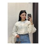 bysoca Kadın Beyaz Vintage Geniş Dantel Yakalı Uzun Balon Kol Pamuklu Pinterest Gömlek Bluz