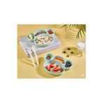 bytoys Maymun Figürlü Bölmeli Sert Plastik Bebek Mama Tabağı Seti - Çatal Kaşıklı BPA İçermez Beslenme Seti