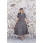 bytugcekaya Bej-Lacivert Polo Yaka Mini Kareli Elbise