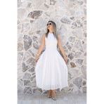 bytugcekaya Beyaz Önü Büzgülü Fırfırlı Şifon Elbise